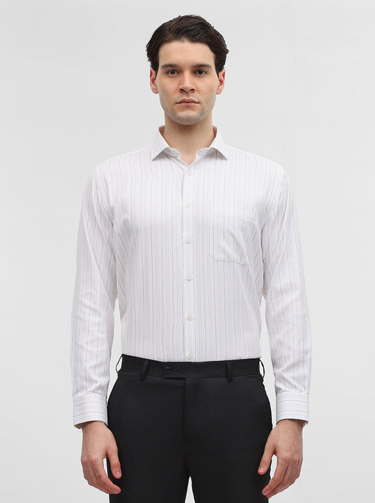 White & Grey Striped Regular Fit Formal Shirt | Greenfibre