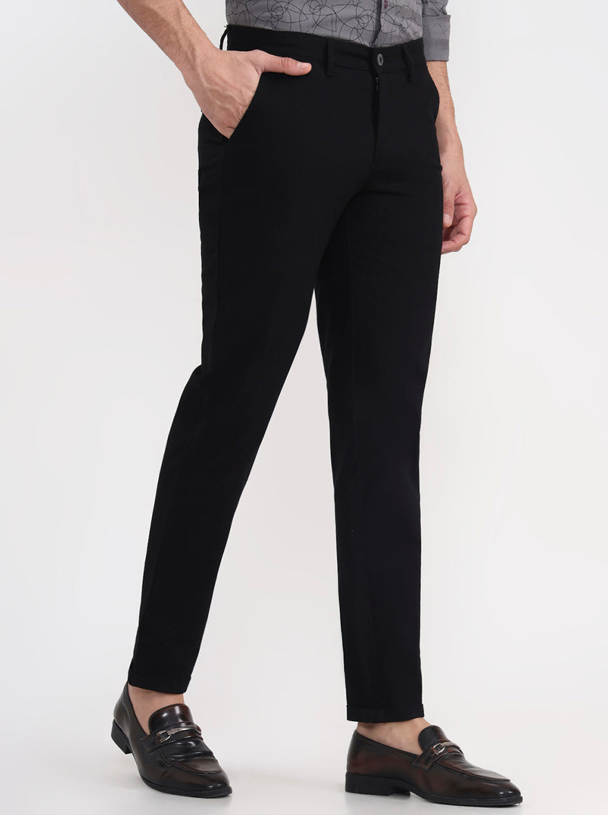 Black Solid Slim Fit Casual Trouser | Greenfibre