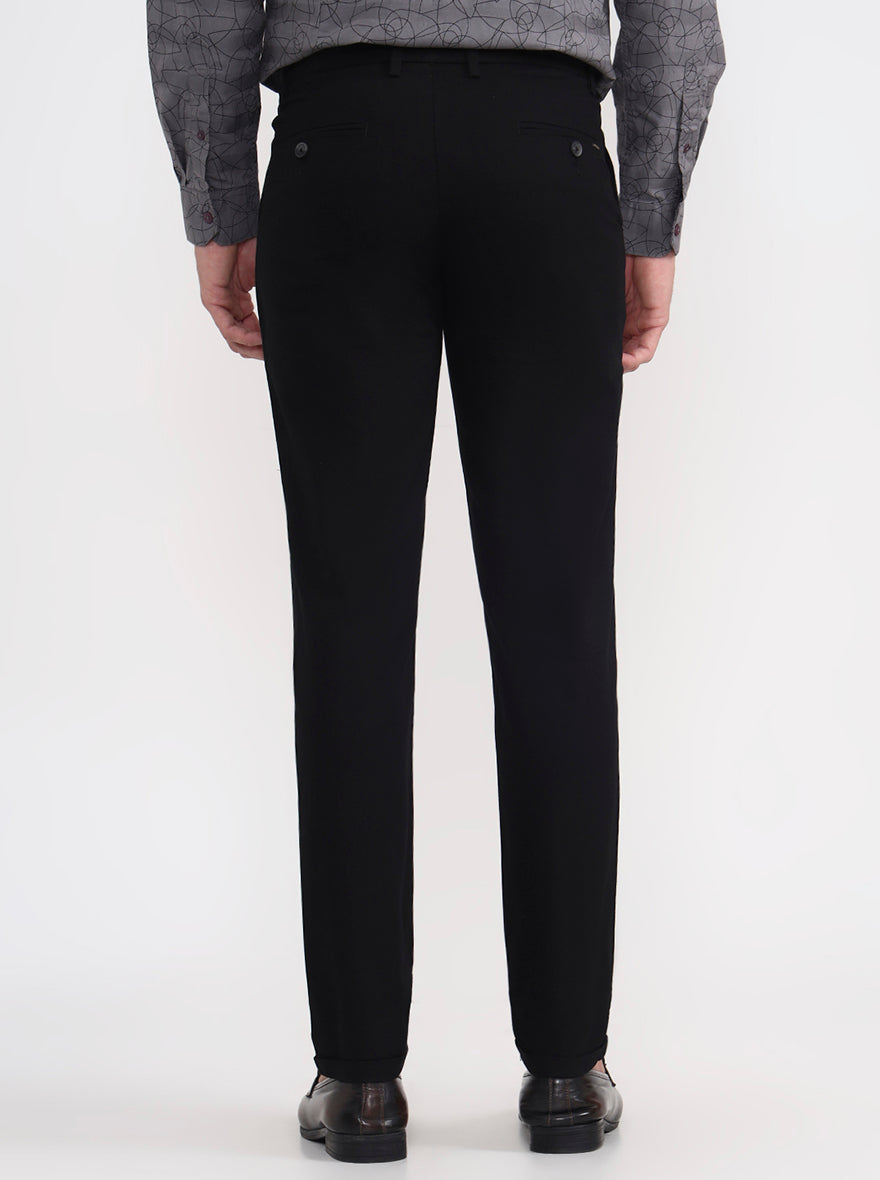 Black Solid Slim Fit Casual Trouser | Greenfibre