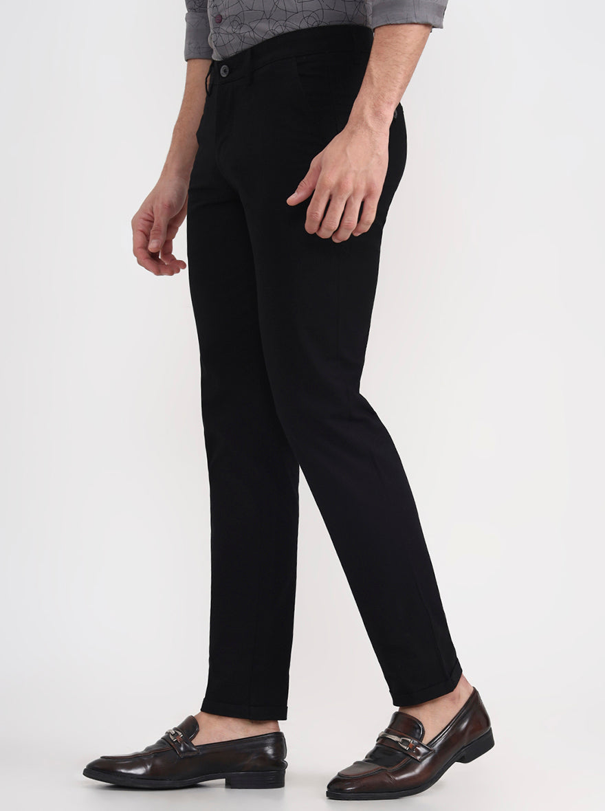 Black Solid Slim Fit Casual Trouser | Greenfibre