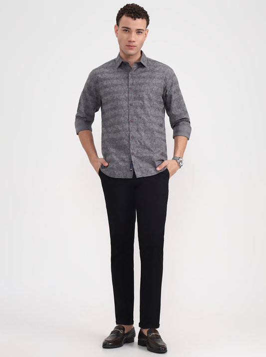 Black Solid Slim Fit Casual Trouser | Greenfibre