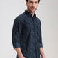 Medium Blue Printed Slim Fit Casual Shirt | Greenfibre