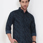 Medium Blue Printed Slim Fit Casual Shirt | Greenfibre