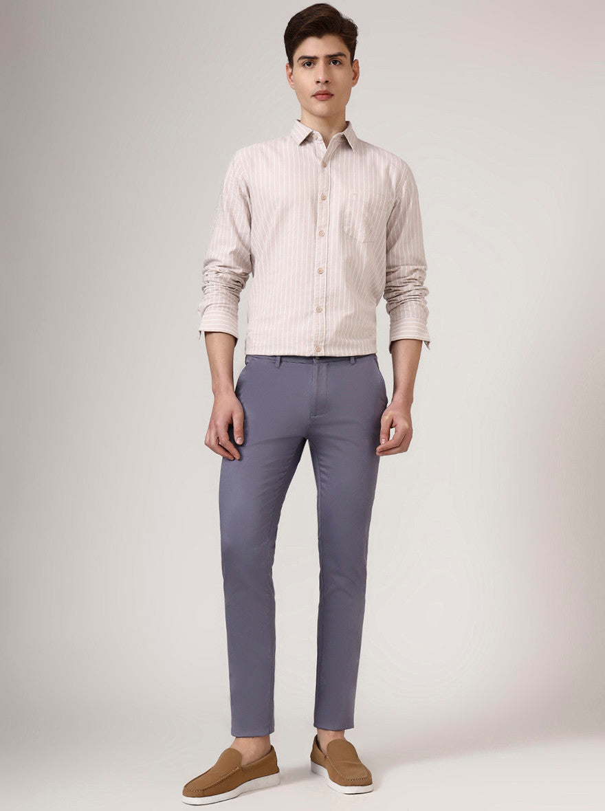 Grey Solid Super Slim Fit Casual Trouser | Greenfibre