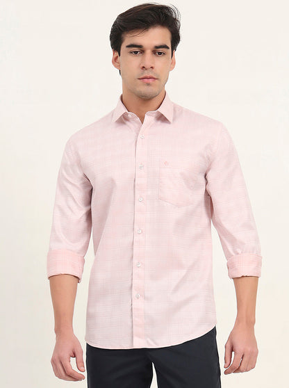 Light Orange Checked Smart Fit Semi Casual Shirt | Greenfibre