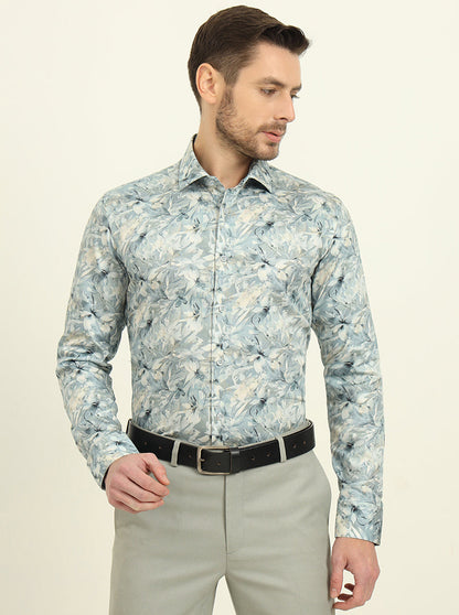 Light Blue Printed Slim Fit Party Wear Shirt | Wyre