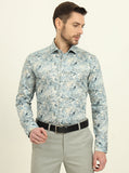 Light Blue Printed Slim Fit Party Wear Shirt | Wyre