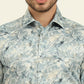 Light Blue Printed Slim Fit Party Wear Shirt | Wyre