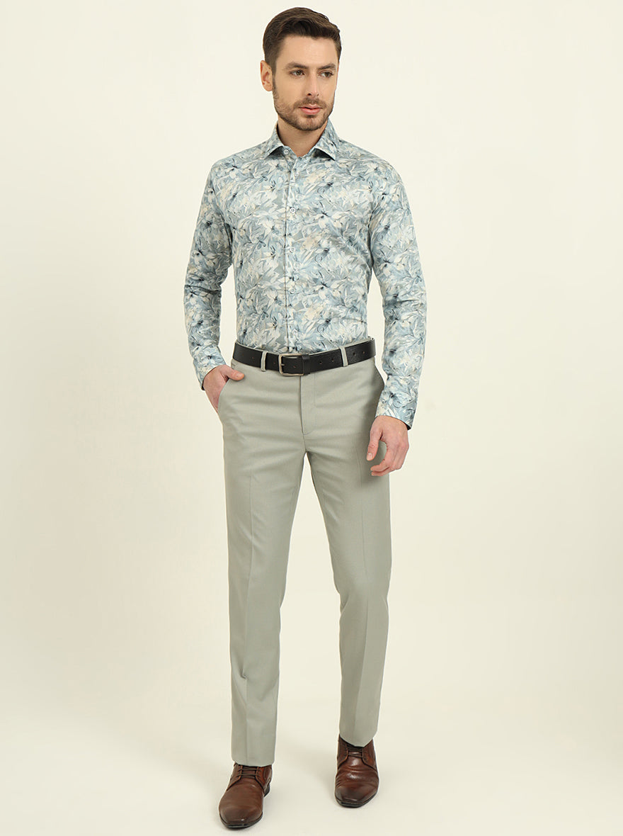 Light Blue Printed Slim Fit Party Wear Shirt | Wyre