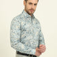 Light Blue Printed Slim Fit Party Wear Shirt | Wyre