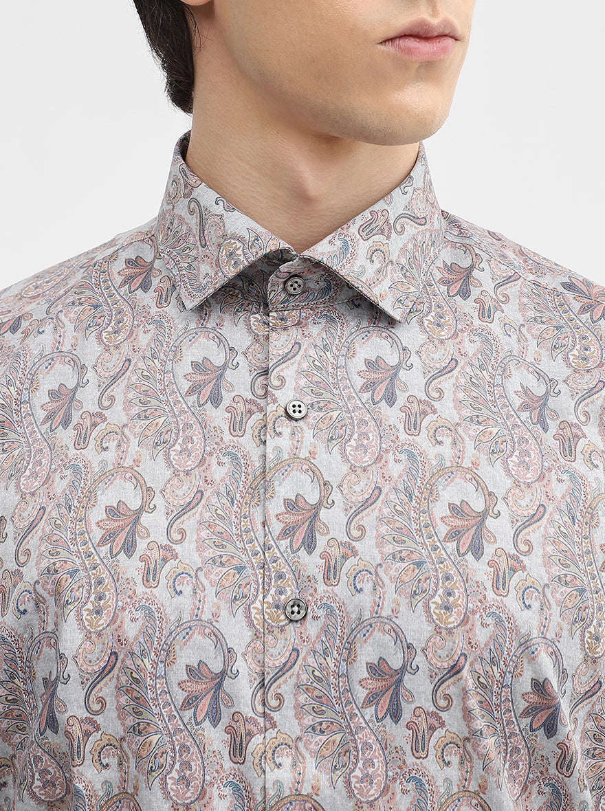 Grey Printed Slim Fit Party Wear Shirt | Greenfibre