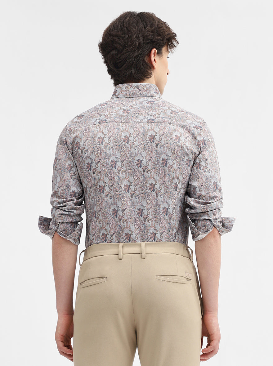 Grey Printed Slim Fit Party Wear Shirt | Greenfibre