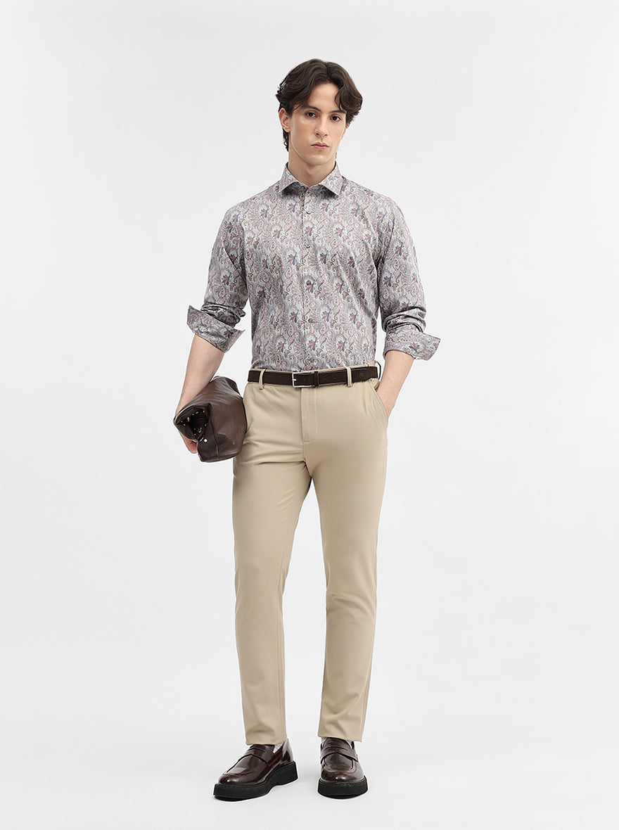 Grey Printed Slim Fit Party Wear Shirt | Greenfibre