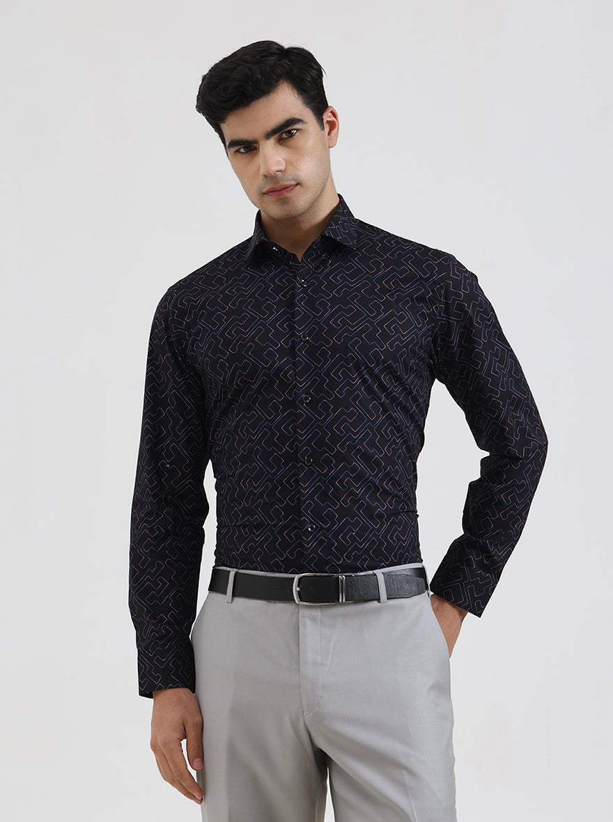 Black Printed Slim Fit Party Wear Shirt | Greenfibre