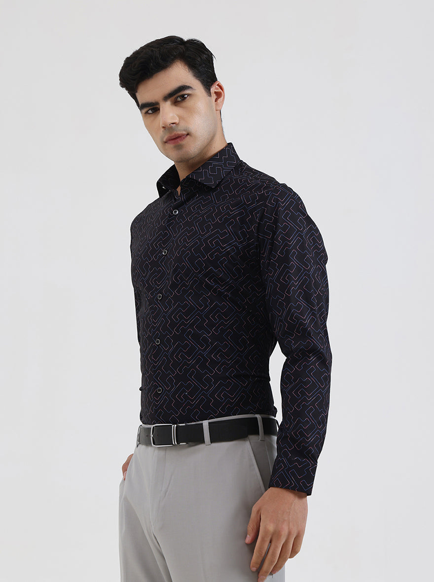 Black Printed Slim Fit Party Wear Shirt | Greenfibre