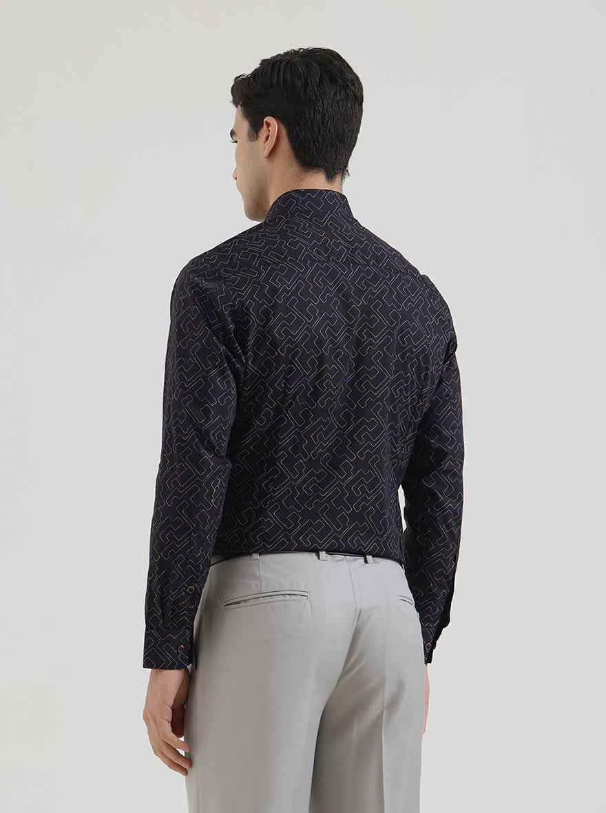 Black Printed Slim Fit Party Wear Shirt | Greenfibre