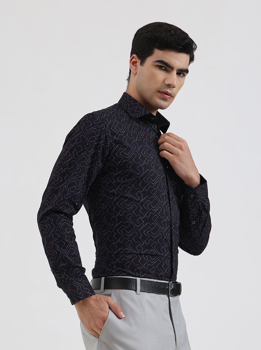 Black Printed Slim Fit Party Wear Shirt | Greenfibre
