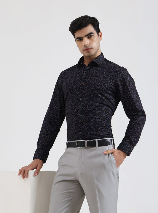 Black Printed Slim Fit Party Wear Shirt | Greenfibre