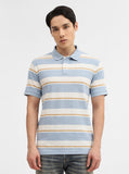 Blue & White Striped Slim Fit Polo T-Shirt | Greenfibre