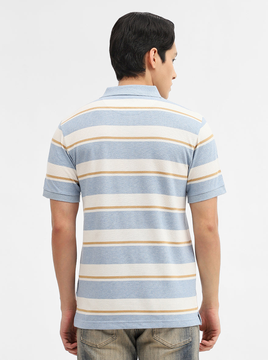 Blue & White Striped Slim Fit Polo T-Shirt | Greenfibre