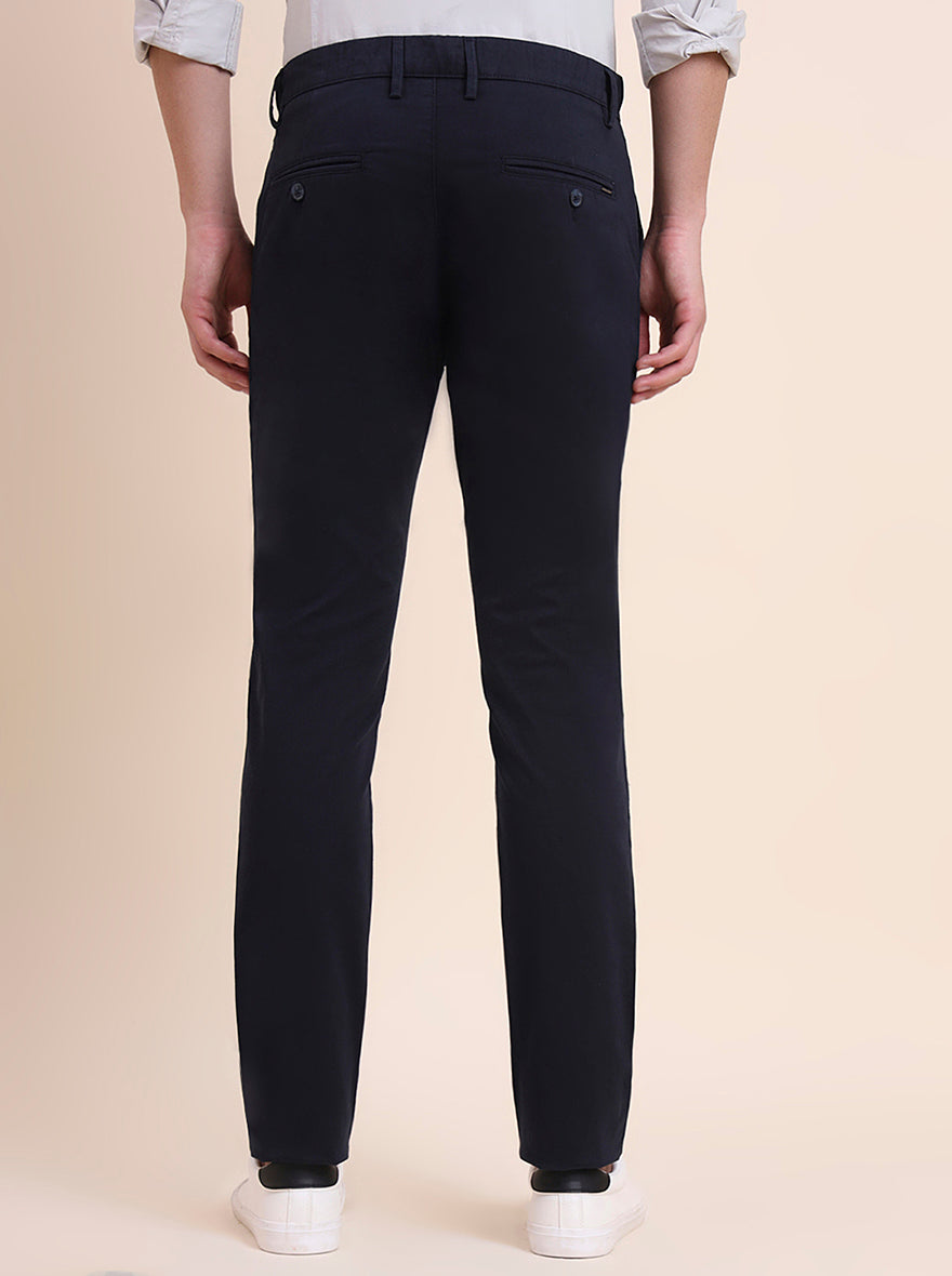 Navy Blue Printed Super Slim Fit Casual Trouser | Greenfibre