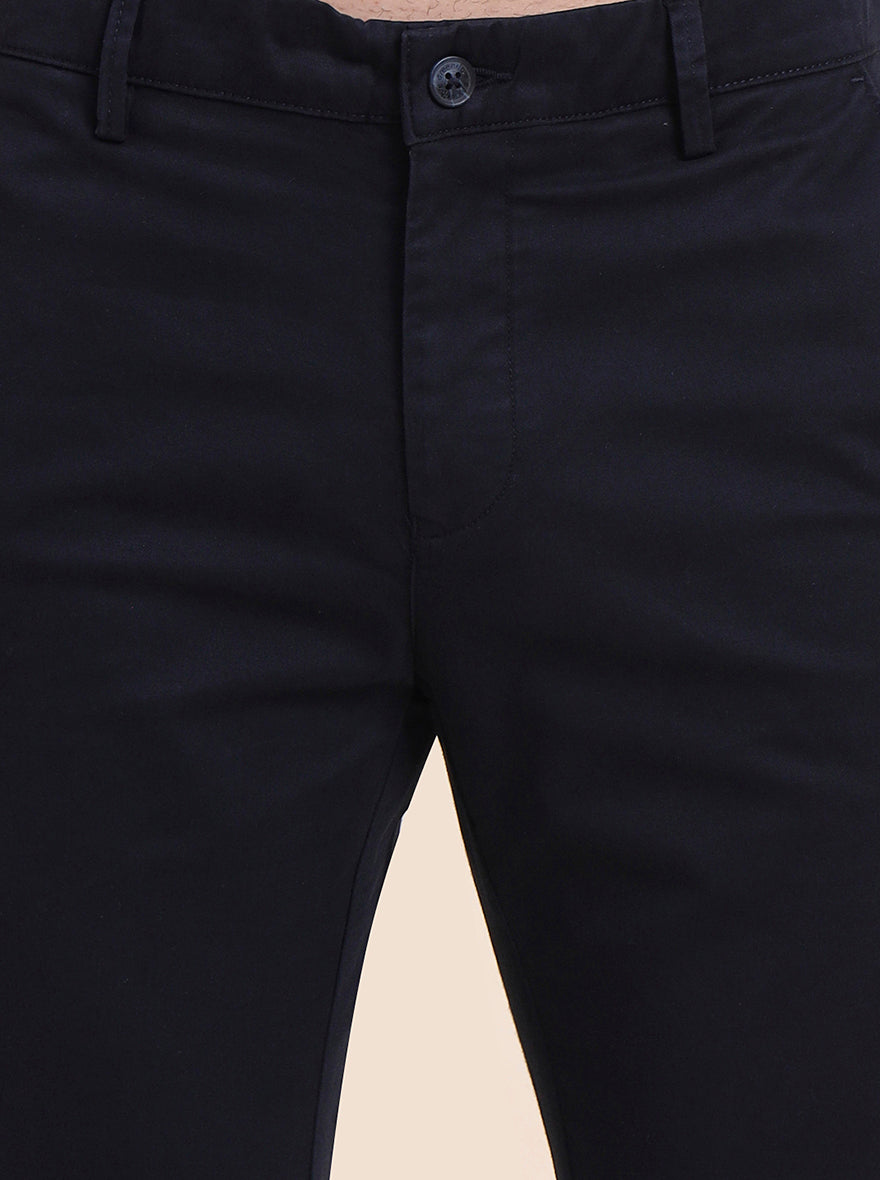 Navy Blue Printed Super Slim Fit Casual Trouser | Greenfibre