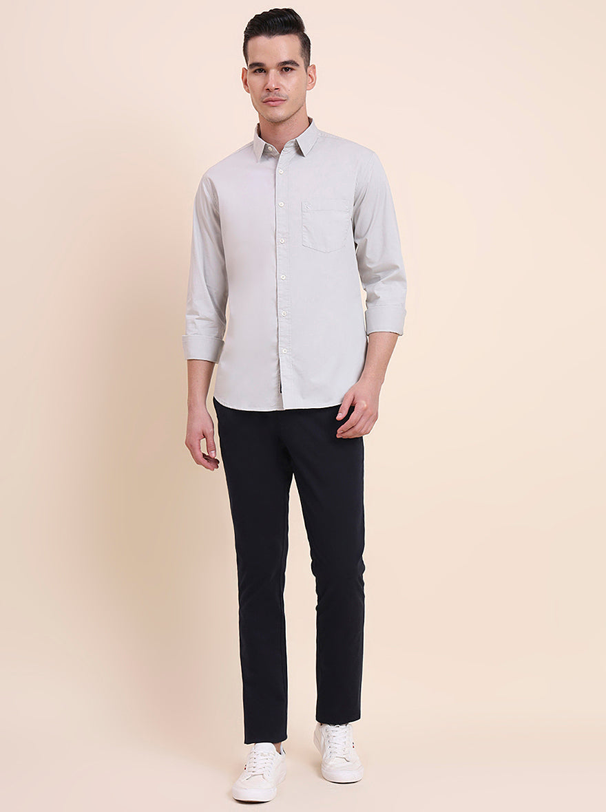 Navy Blue Printed Super Slim Fit Casual Trouser | Greenfibre