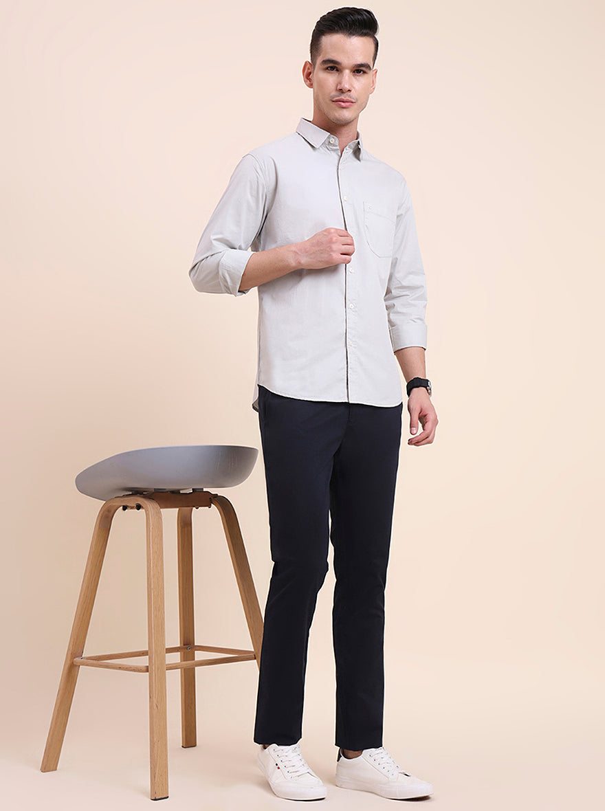 Navy Blue Printed Super Slim Fit Casual Trouser | Greenfibre
