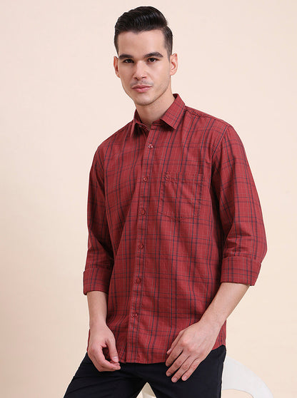 Red Checked Smart Fit Semi Casual Shirt | Greenfibre