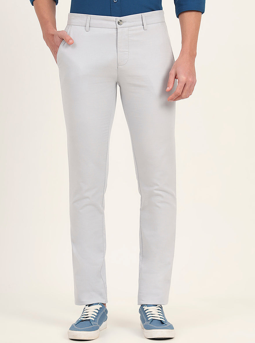 Sky Blue Solid Super Slim Fit Casual Trouser | Greenfibre