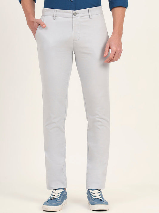 Sky Blue Solid Super Slim Fit Casual Trouser | Greenfibre