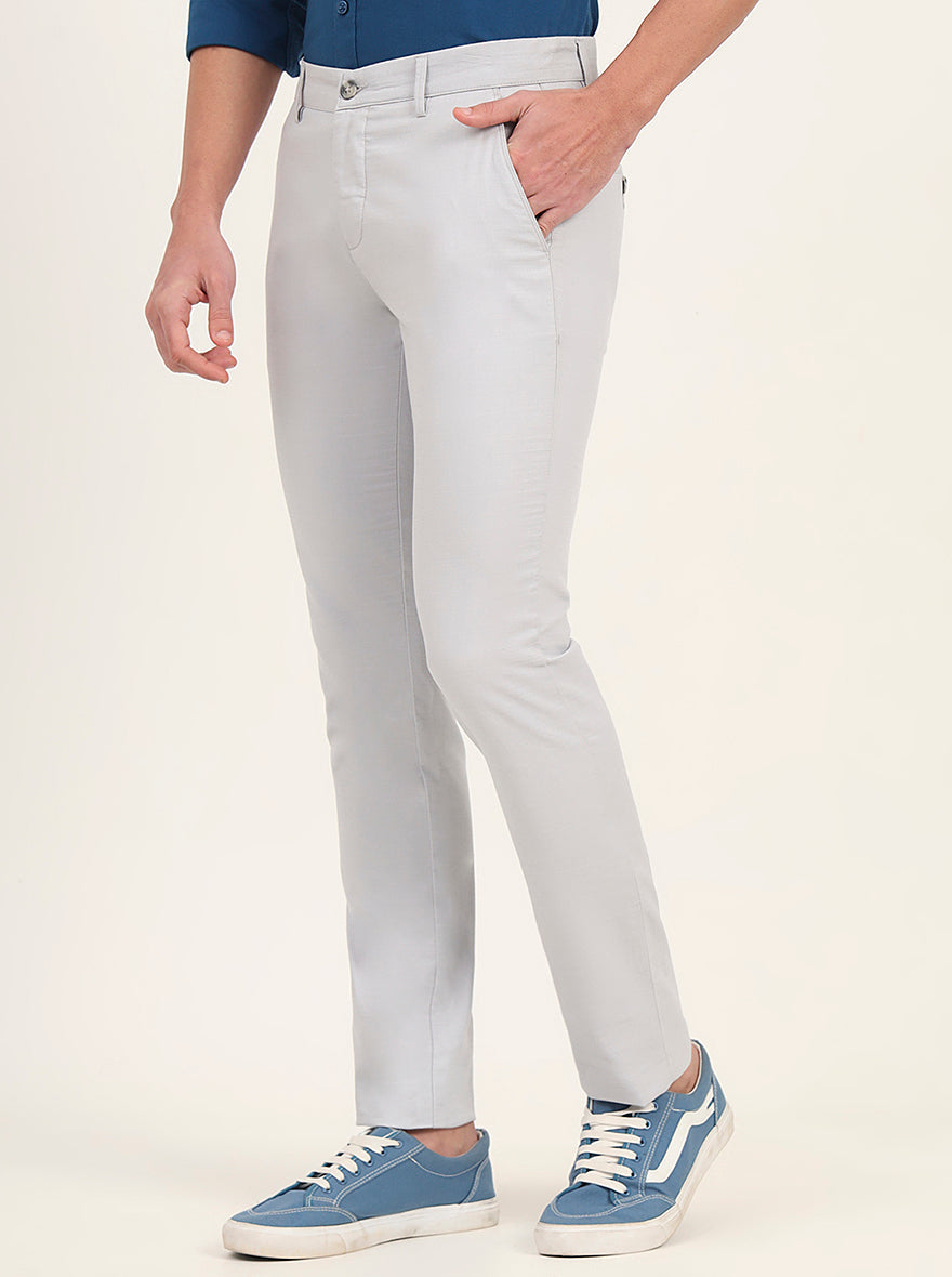 Sky Blue Solid Super Slim Fit Casual Trouser | Greenfibre