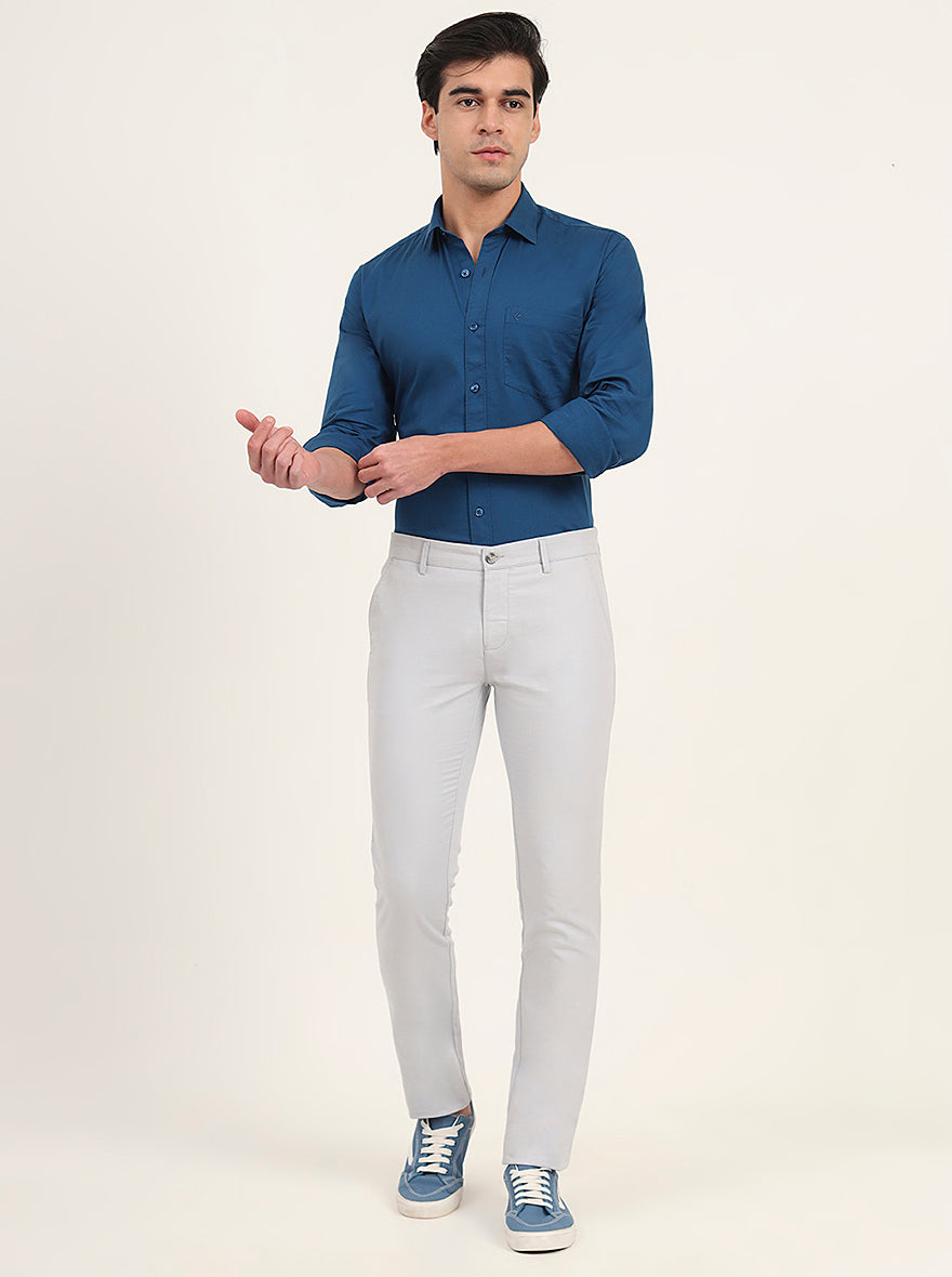 Sky Blue Solid Super Slim Fit Casual Trouser | Greenfibre