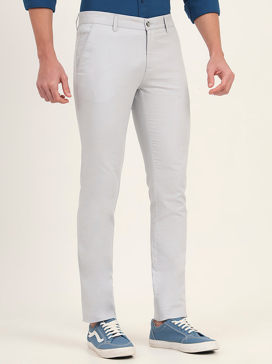 Sky Blue Solid Super Slim Fit Casual Trouser | Greenfibre