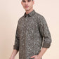 Olive Brown Printed Slim Fit Casual Shirt | Greenfibre