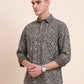 Olive Brown Printed Slim Fit Casual Shirt | Greenfibre