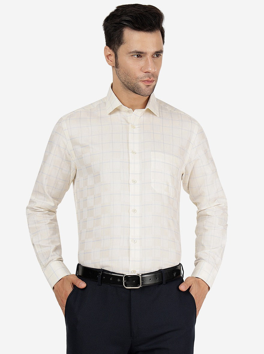 Yellow Checked Regular Fit Formal Shirt | Greenfibre