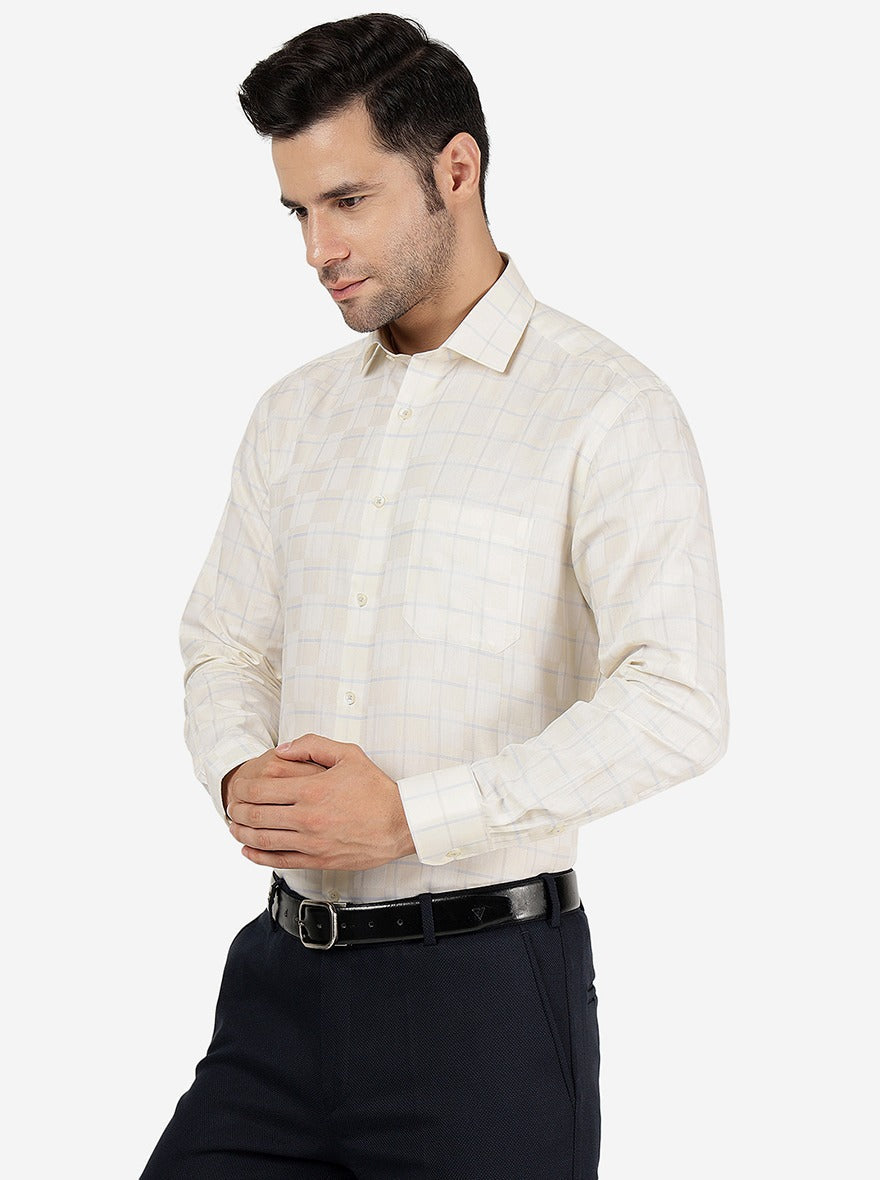 Yellow Checked Regular Fit Formal Shirt | Greenfibre