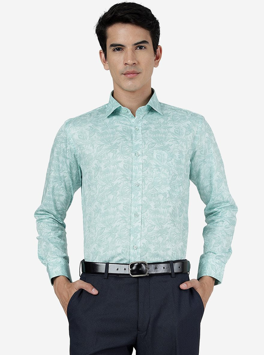 Green Printed Slim Fit Formal Shirt | Greenfibre