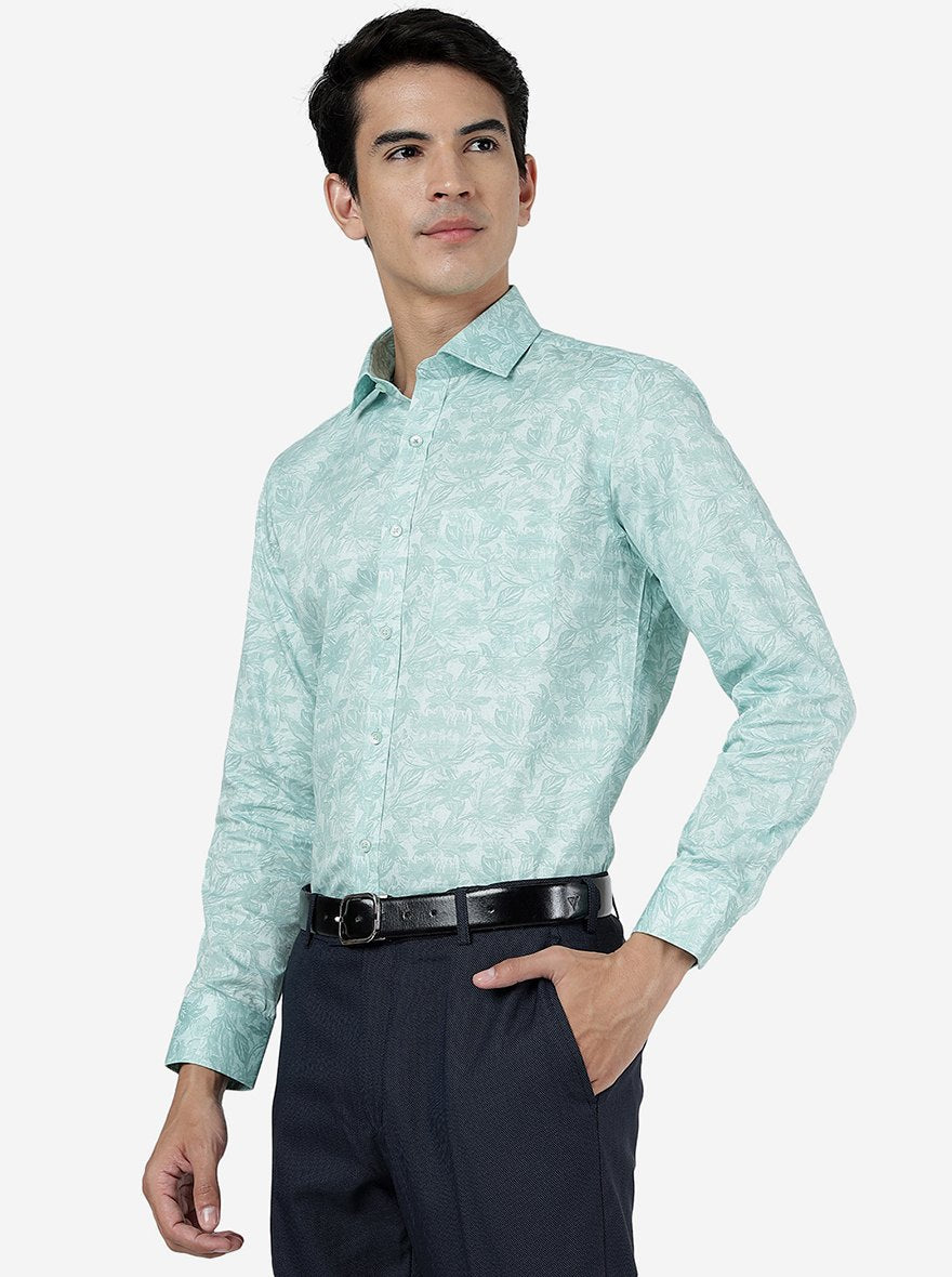 Green Printed Slim Fit Formal Shirt | Greenfibre