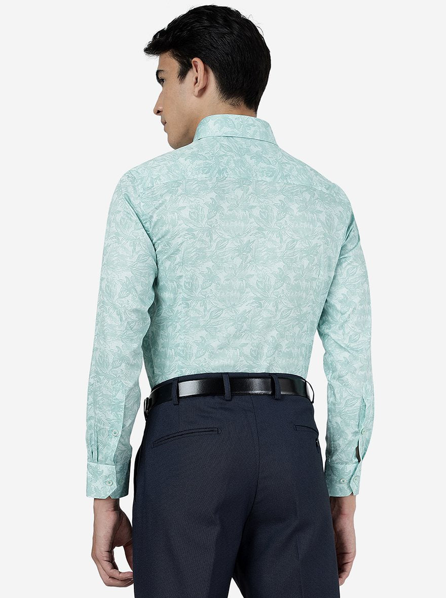 Green Printed Slim Fit Formal Shirt | Greenfibre