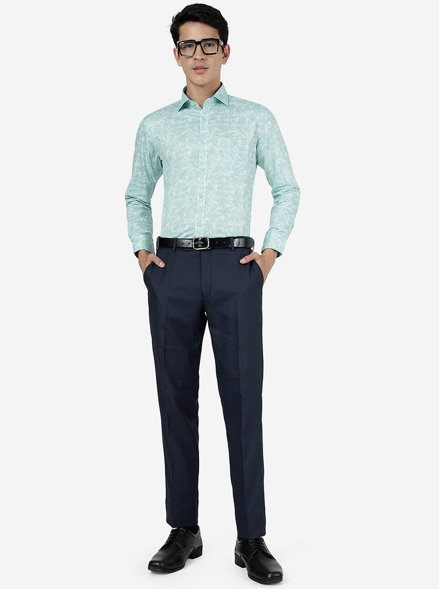 Green Printed Slim Fit Formal Shirt | Greenfibre