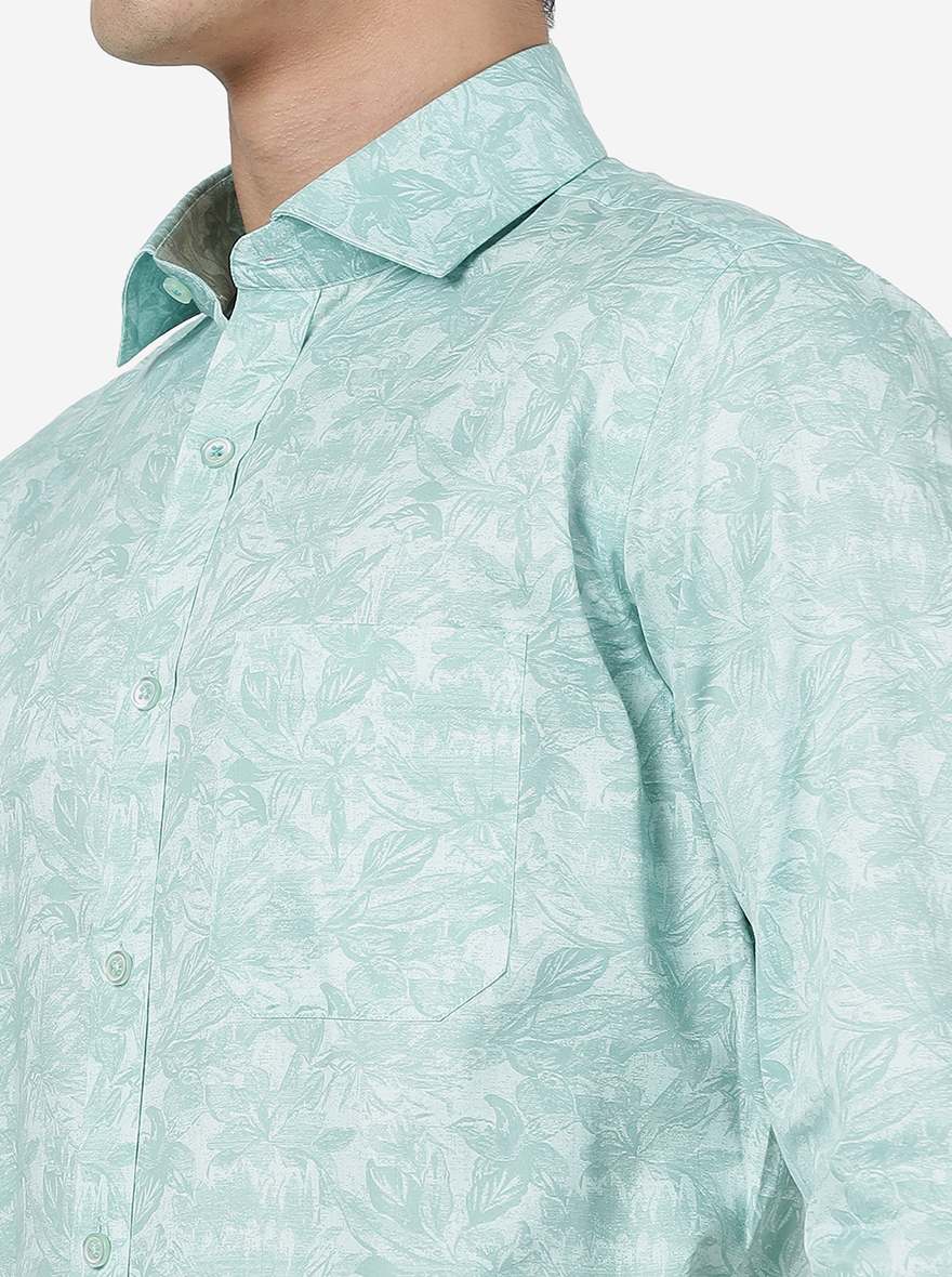 Green Printed Slim Fit Formal Shirt | Greenfibre