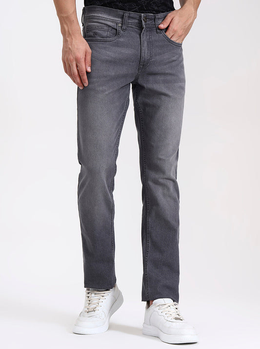 Mid Grey Washed Straight Fit Jeans | Greenfibre