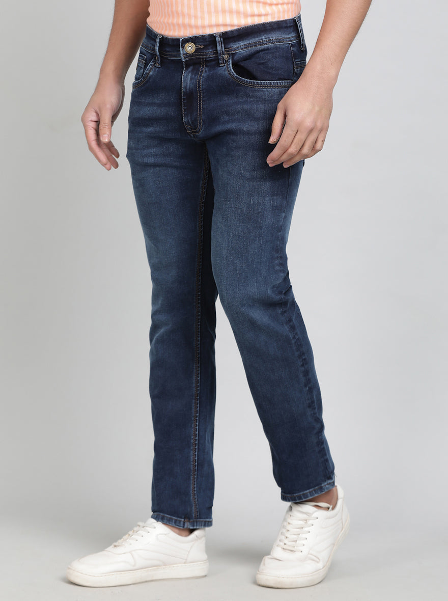 Ink Blue Washed Slim Fit Jeans | Greenfibre