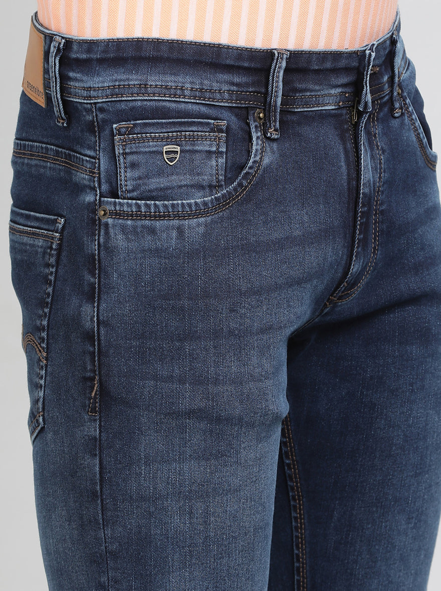 Ink Blue Washed Slim Fit Jeans | Greenfibre