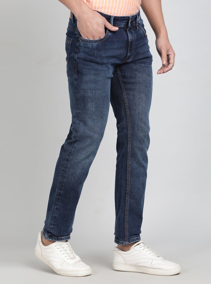 Ink Blue Washed Slim Fit Jeans | Greenfibre