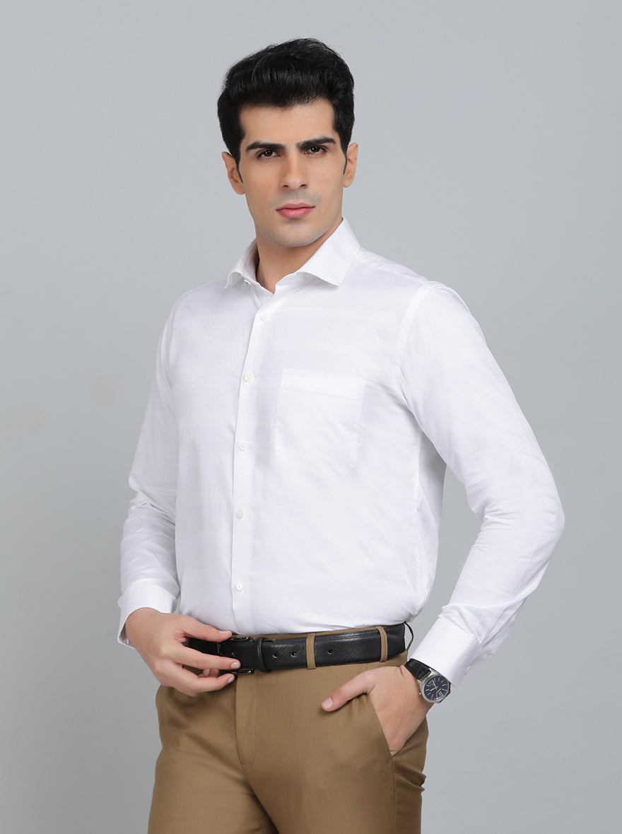White Striped Slim Fit Formal Shirt | Metal