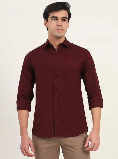 Maroon Solid Slim Fit Semi Casual Shirt | Greenfibre