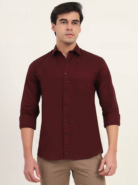 Maroon Solid Slim Fit Semi Casual Shirt | Greenfibre